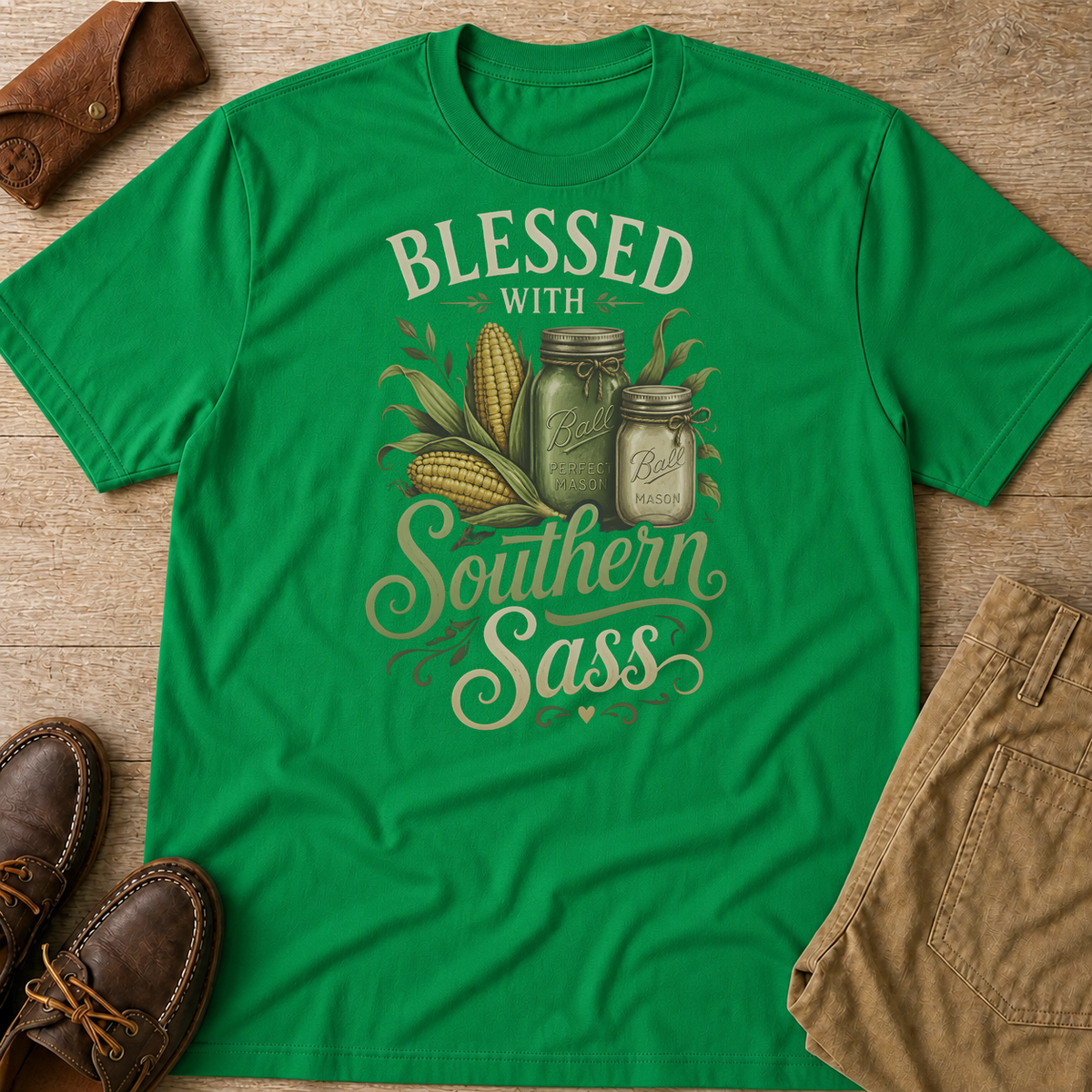 kelly green custom flatlay mockup