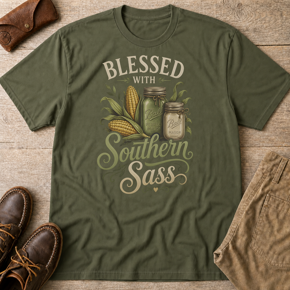 Military Green custom flatlay mockup