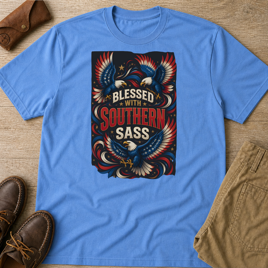 Blessed With Southern Sass Patriotic Eagles T-Shirt - HomeGrown South Graphic Tee (View 1)