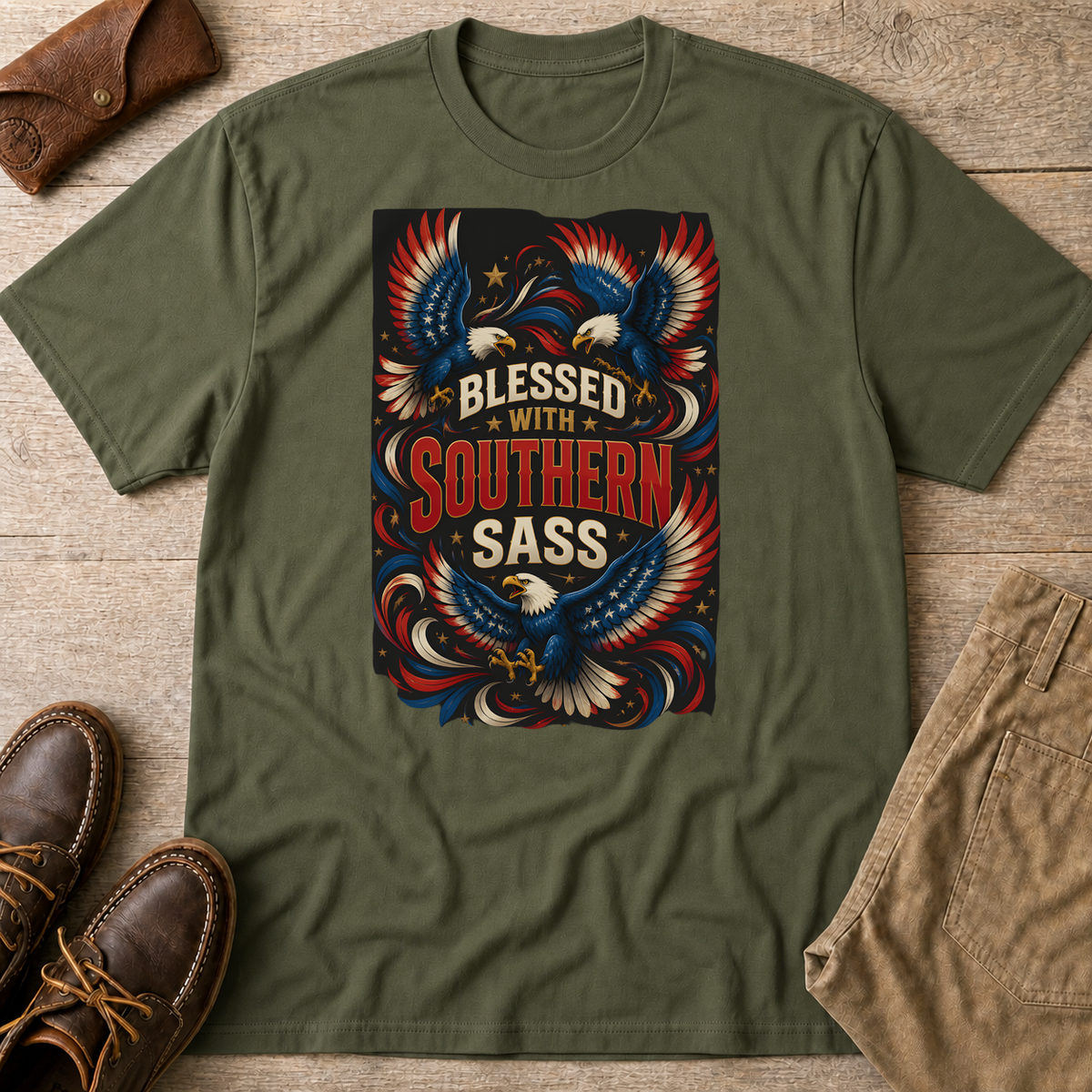 Military Green custom flatlay mockup