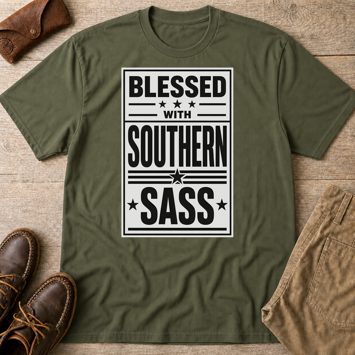 Military Green custom flatlay mockup