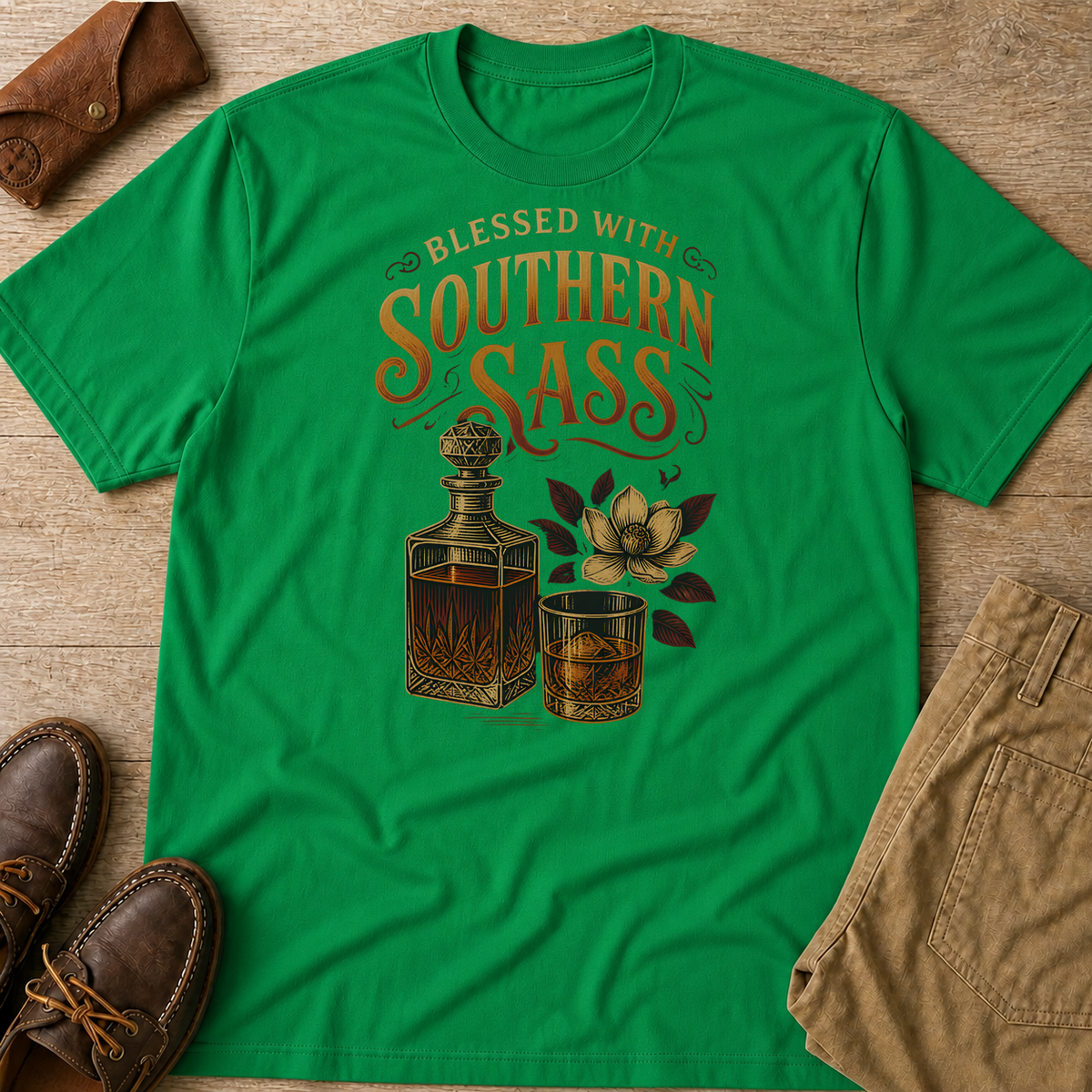 kelly green custom flatlay mockup