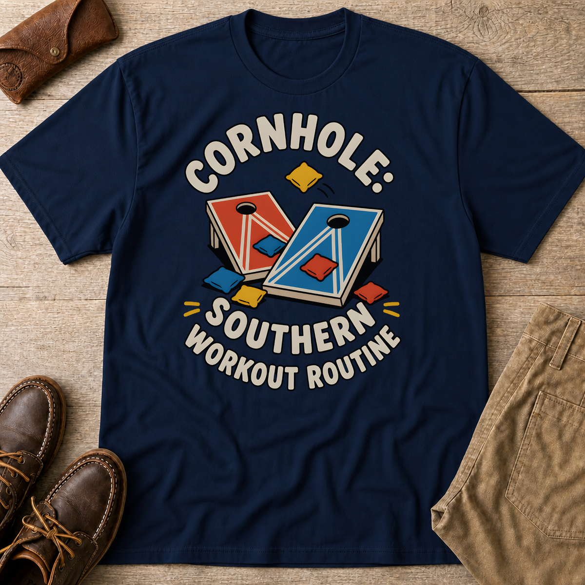 Navy custom flatlay mockup