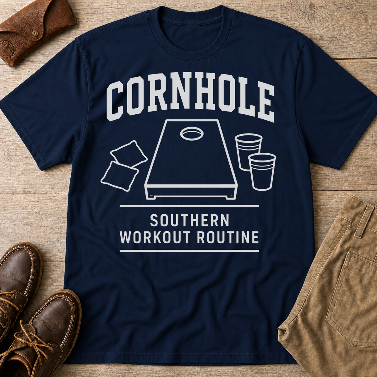 Navy custom flatlay mockup