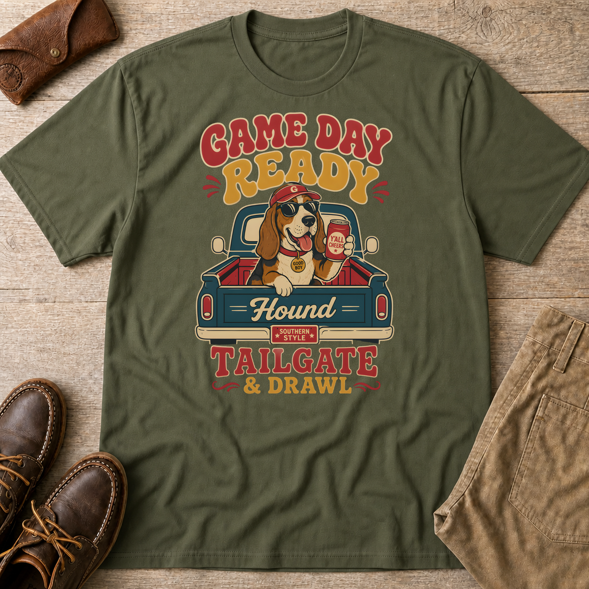 Military Green custom flatlay mockup