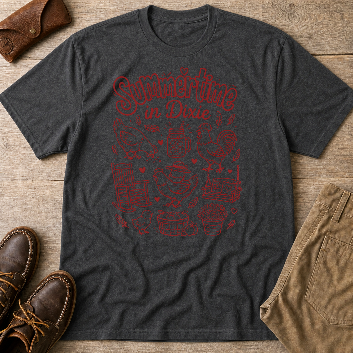 Dark Heather Grey custom flatlay mockup