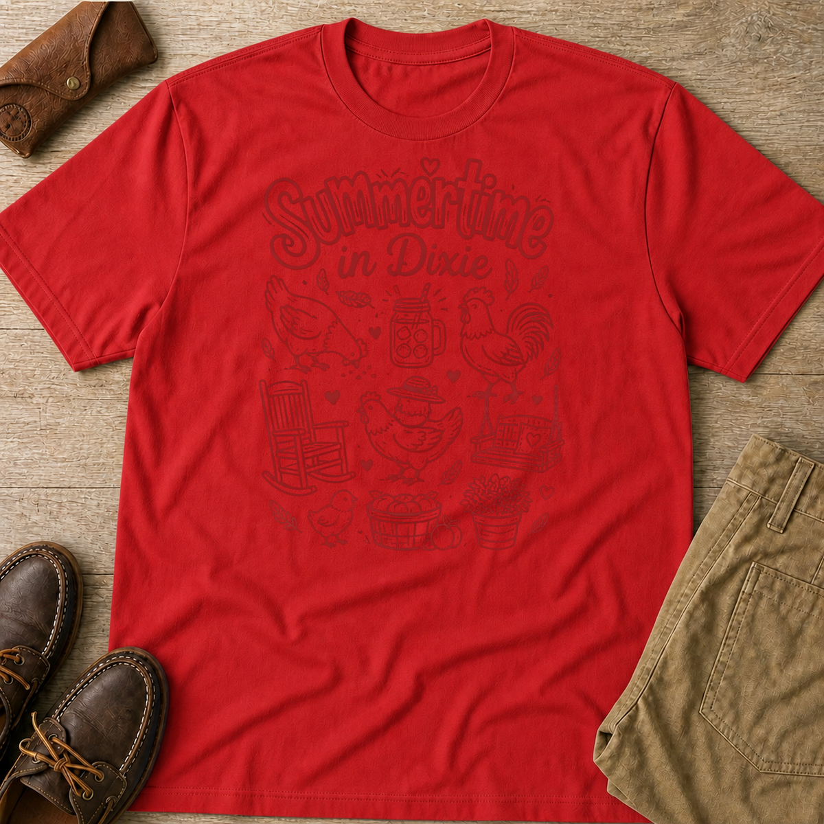 Red custom flatlay mockup