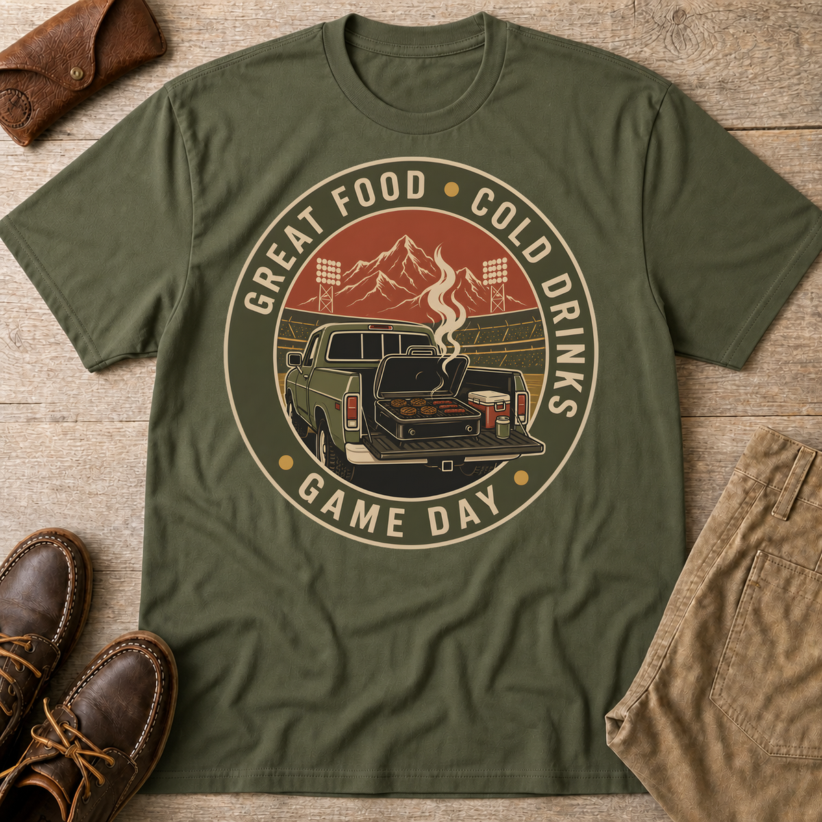 Military Green custom flatlay mockup