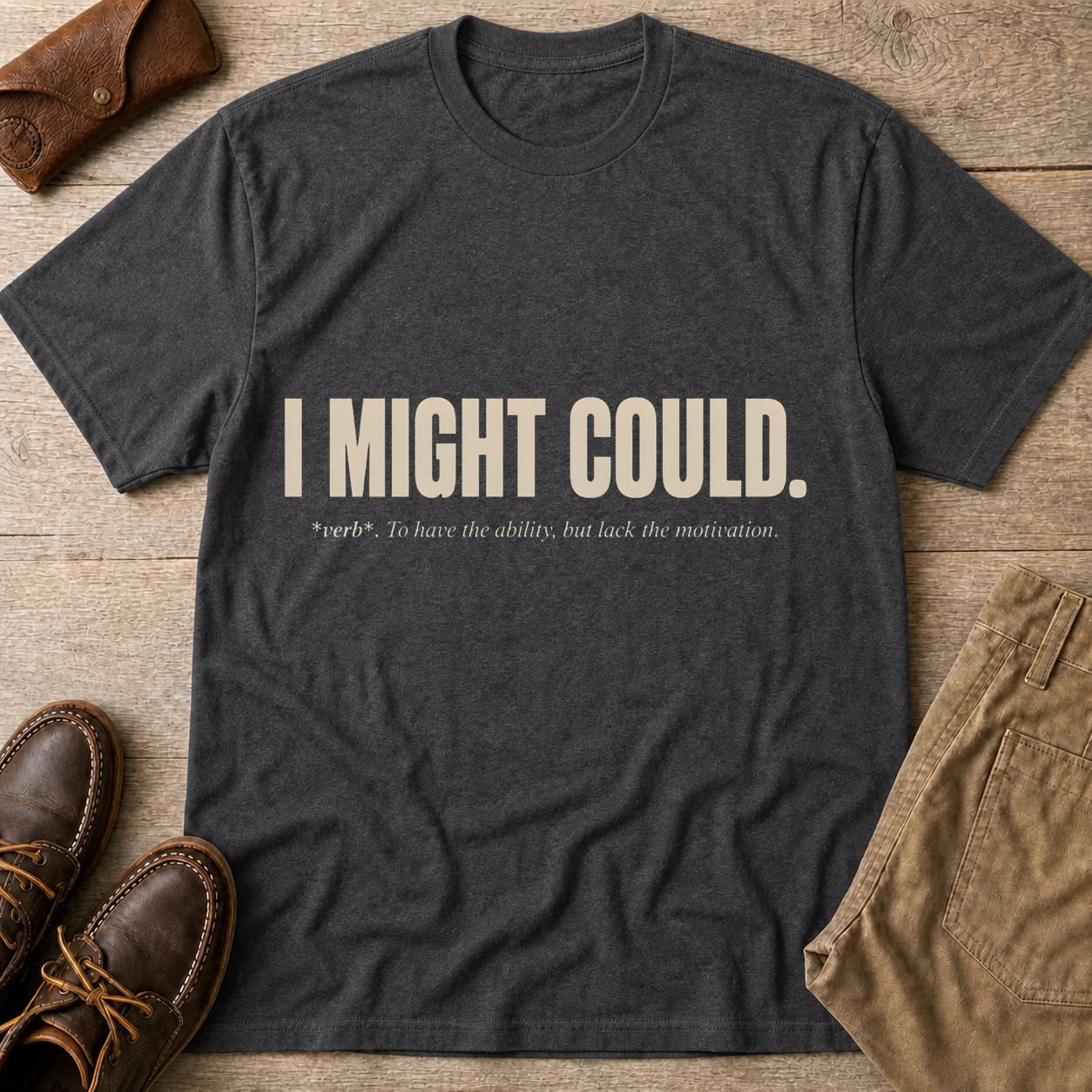 Dark Heather Grey custom flatlay mockup