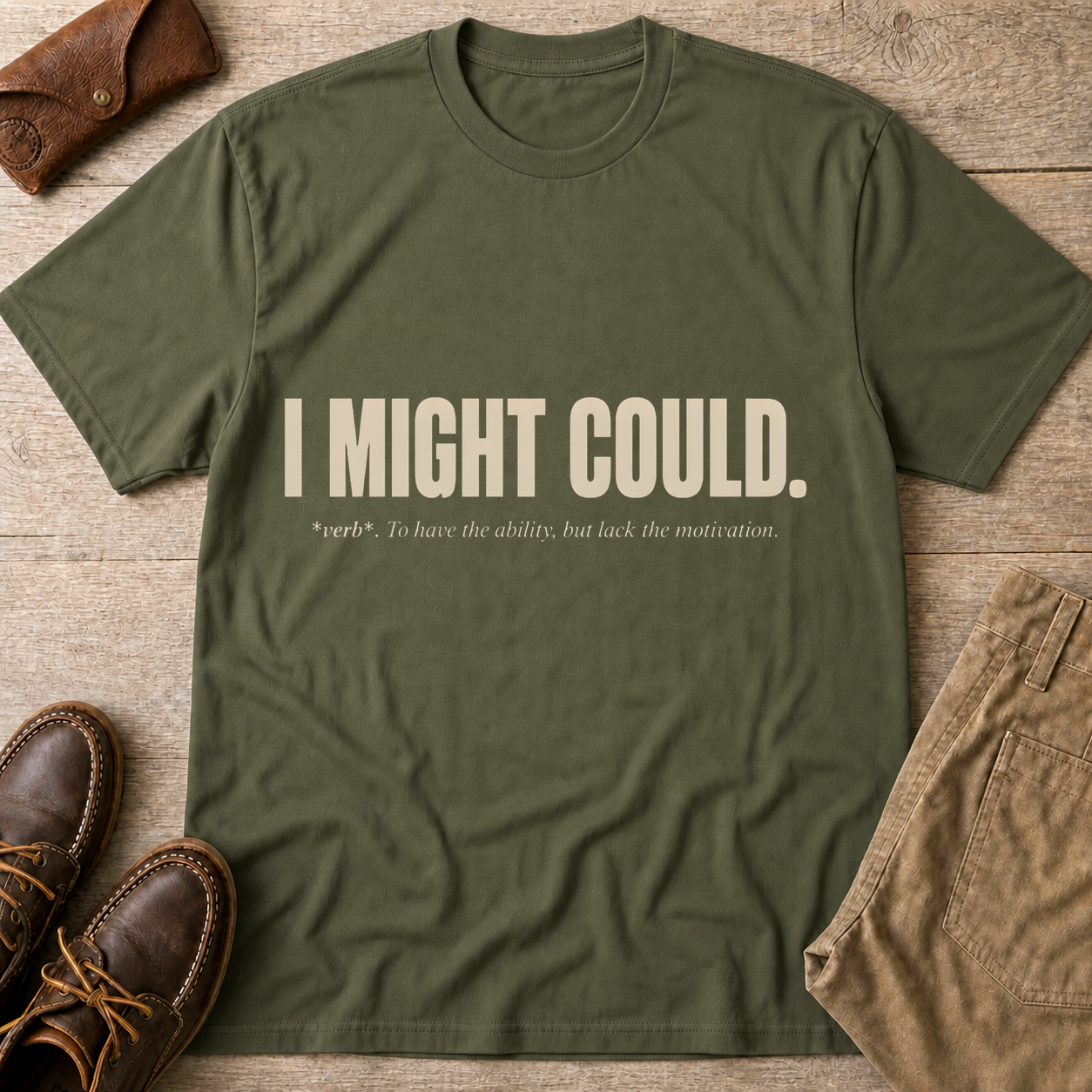 Military Green custom flatlay mockup