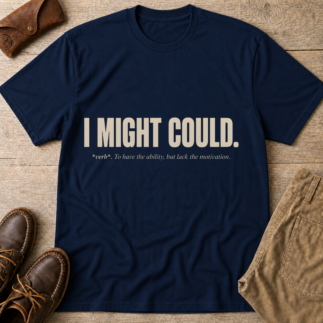 Navy custom flatlay mockup
