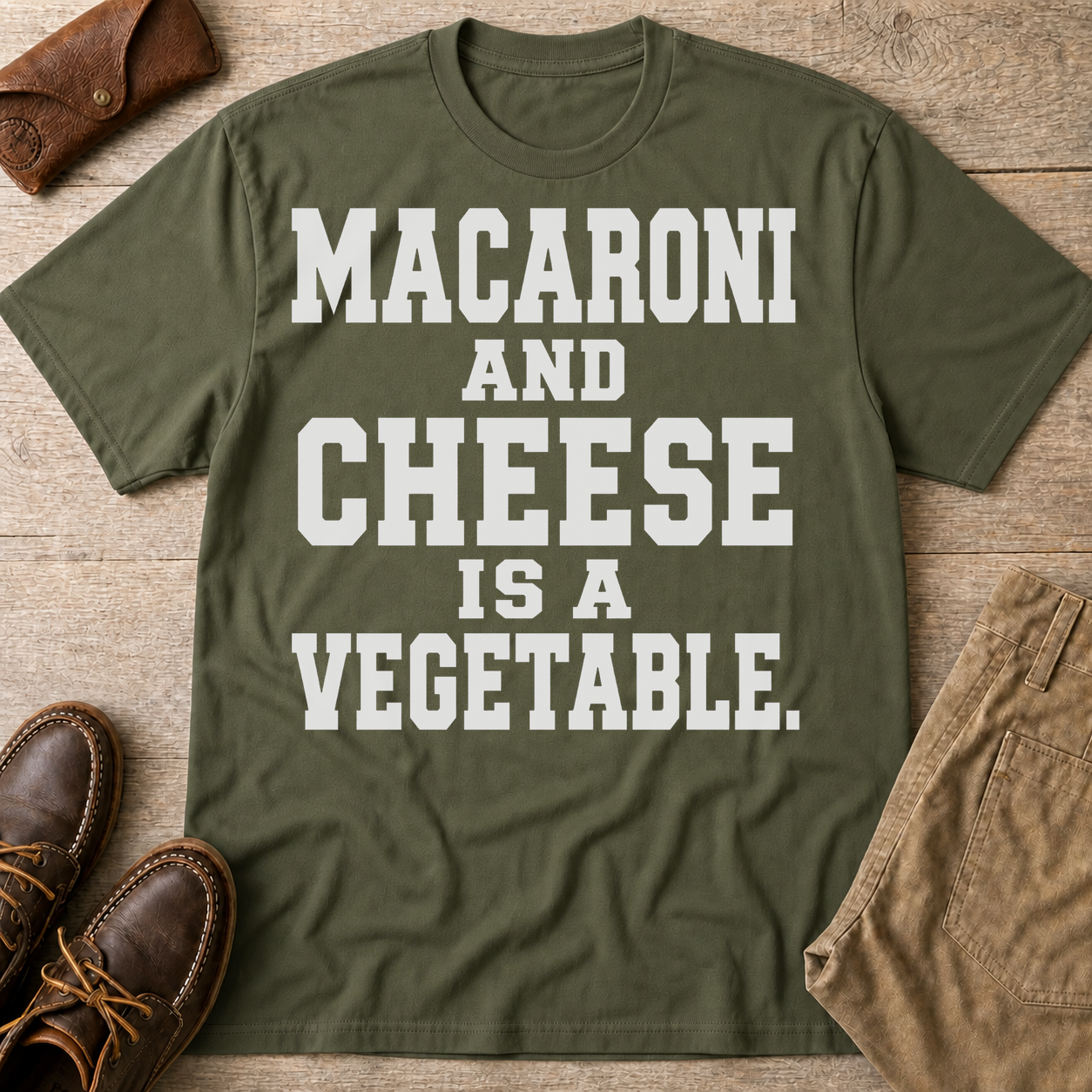 Military Green custom flatlay mockup