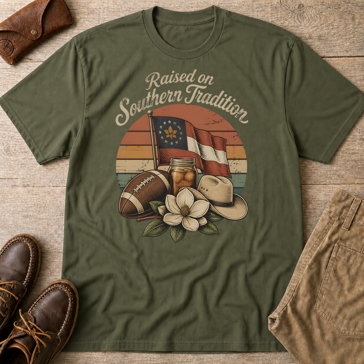 Military Green custom flatlay mockup