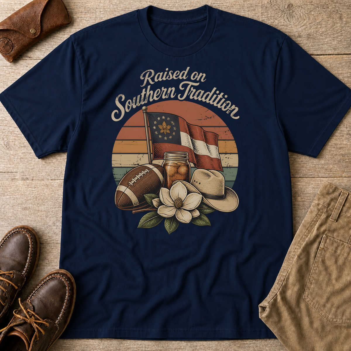Navy custom flatlay mockup