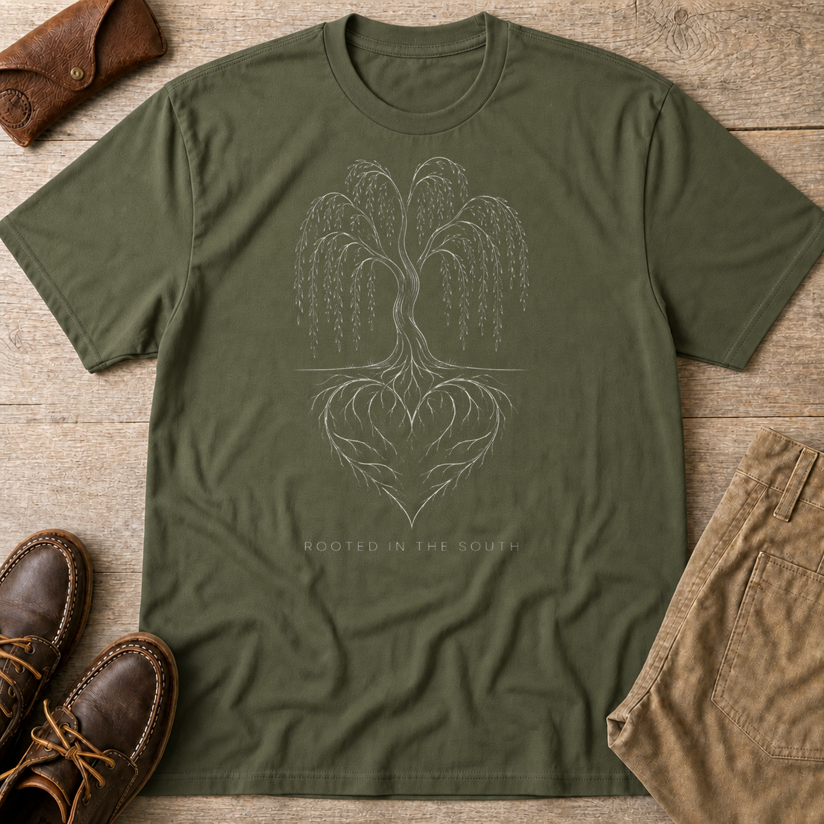Military Green custom flatlay mockup