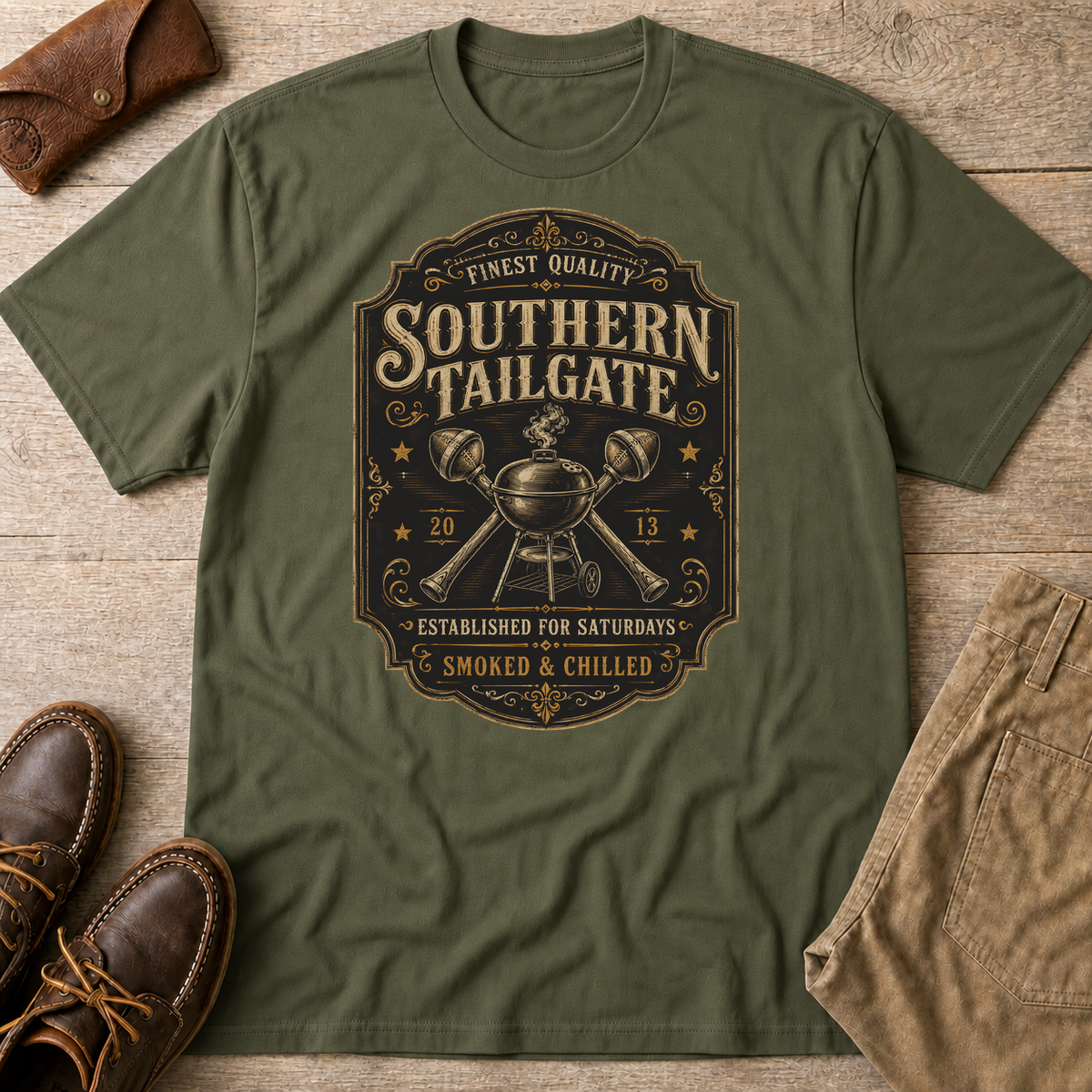 Military Green custom flatlay mockup