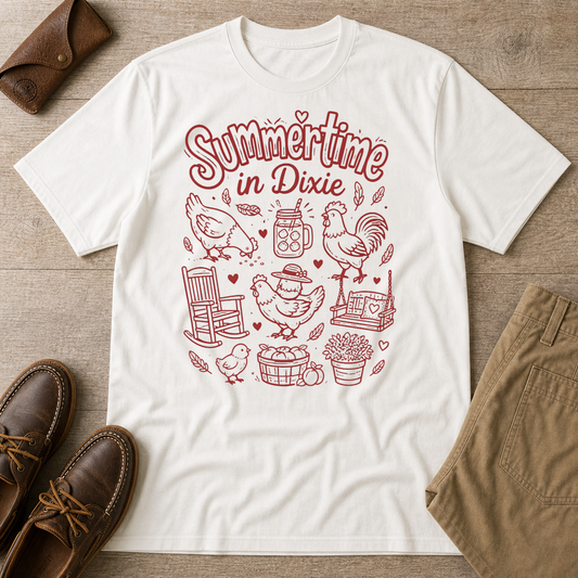 HomeGrown South Summertime In Dixie Life With Chickens T-Shirt - Premium Graphic Tee View 1